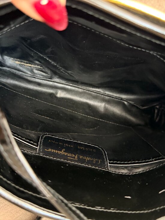 Ferragamo Black Patent Vara Bow Clutch